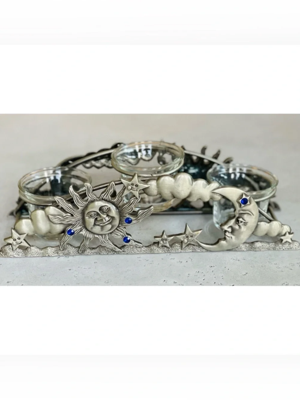 VTG Spoontiques Pewter Tea Light Votive Candle Holder Celestial Sun Moon Stars - Picture 5 of 9